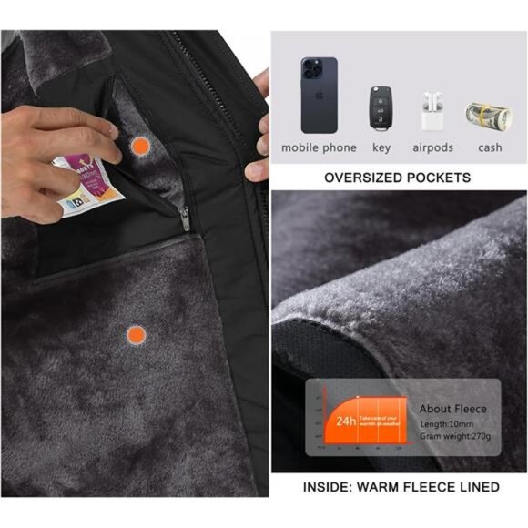 Mens Skiing Jackets with Hoode Snowboarding Waterproof Fleece Liner - Picture 6 of 7